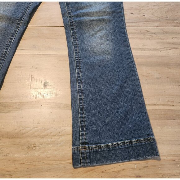 Gitano Flared Jeans Boho Blue Denim Flap Button Pockets Unique Womens 10 EUC - Picture 8 of 12